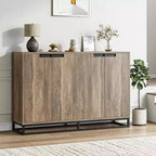 Meuble buffet de 140 cm de large avec 4 portes et étagères réglables, buffet de bar à café en bois pour salon, salle à manger, cuisine