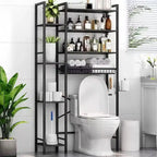 8 - Tier Over Toilet Storage with Side Rack, Adjustable Shelf Drain Basket, Freestanding Bathroom Organizer