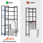 8 - Étagère de rangement de toilettes à plusieurs niveaux avec support latéral, panier de vidange à étagère réglable, organisateur de salle de bain autoportant