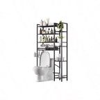 8 - Étagère de rangement de toilettes à plusieurs niveaux avec support latéral, panier de vidange à étagère réglable, organisateur de salle de bain autoportant