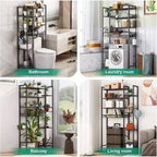 8 - Étagère de rangement de toilettes à plusieurs niveaux avec support latéral, panier de vidange à étagère réglable, organisateur de salle de bain autoportant