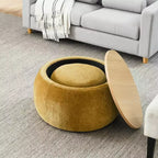 Pouf de rangement rond, Table d'appoint et repose-pieds 2-en-1 avec plateau amovible, 25 de diamètre, Aucun assemblage requis, Pouf pour salon, entrée