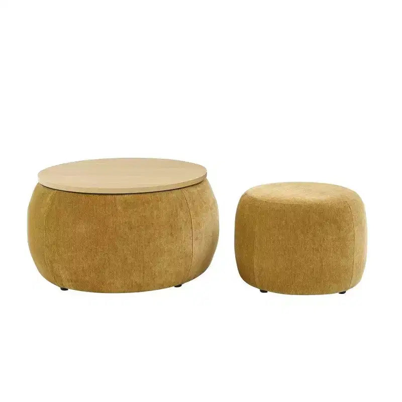 Pouf de rangement rond, Table d'appoint et repose-pieds 2-en-1 avec plateau amovible, 25 de diamètre, Aucun assemblage requis, Pouf pour salon, entrée