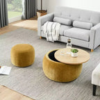 Pouf de rangement rond, Table d'appoint et repose-pieds 2-en-1 avec plateau amovible, 25 de diamètre, Aucun assemblage requis, Pouf pour salon, entrée