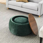 Pouf de rangement rond, Table d'appoint et repose-pieds 2-en-1 avec plateau amovible, 25 de diamètre, Aucun assemblage requis, Pouf pour salon, entrée