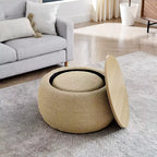 Pouf de rangement rond, Table d'appoint et repose-pieds 2-en-1 avec plateau amovible, 25 de diamètre, Aucun assemblage requis, Pouf pour salon, entrée
