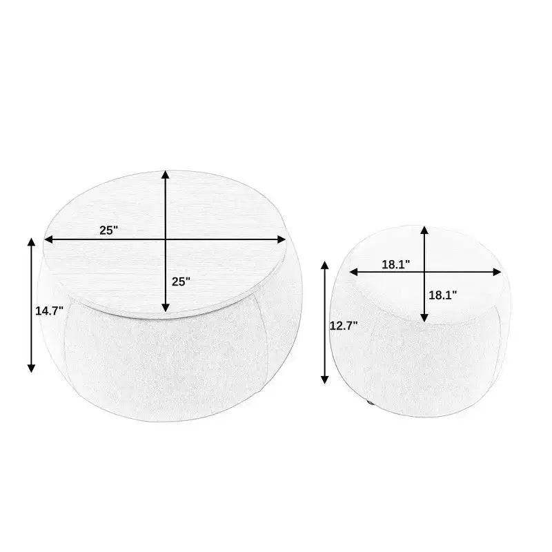 Pouf de rangement rond, Table d'appoint et repose-pieds 2-en-1 avec plateau amovible, 25 de diamètre, Aucun assemblage requis, Pouf pour salon, entrée