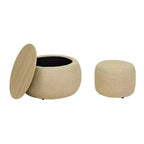 Pouf de rangement rond, Table d'appoint et repose-pieds 2-en-1 avec plateau amovible, 25 de diamètre, Aucun assemblage requis, Pouf pour salon, entrée