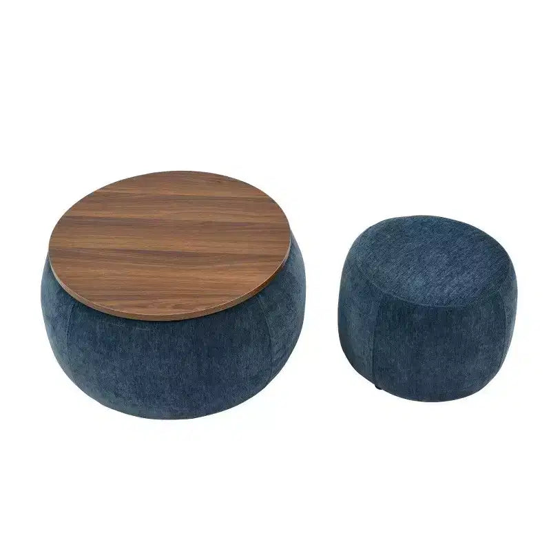 Pouf de rangement rond, Table d'appoint et repose-pieds 2-en-1 avec plateau amovible, 25 de diamètre, Aucun assemblage requis, Pouf pour salon, entrée