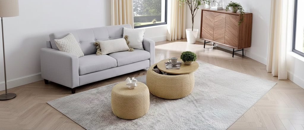 TUYOHW Round Storage Ottoman,2-in-1 End Table & Footstool with Removable Top,25 Diameter,No Assembly Required,Ottoman for Living Room,Entryway