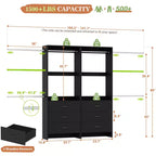 142-Système de rangement de placard avec tringles extensibles, garde-robe avec 6 tiroirs en bois