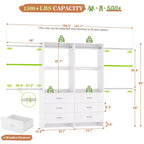 142-Système de rangement de placard avec tringles extensibles, garde-robe avec 6 tiroirs en bois