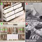 142-Système de rangement de placard avec tringles extensibles, garde-robe avec 6 tiroirs en bois