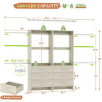 142-Système de rangement de placard avec tringles extensibles, garde-robe avec 6 tiroirs en bois