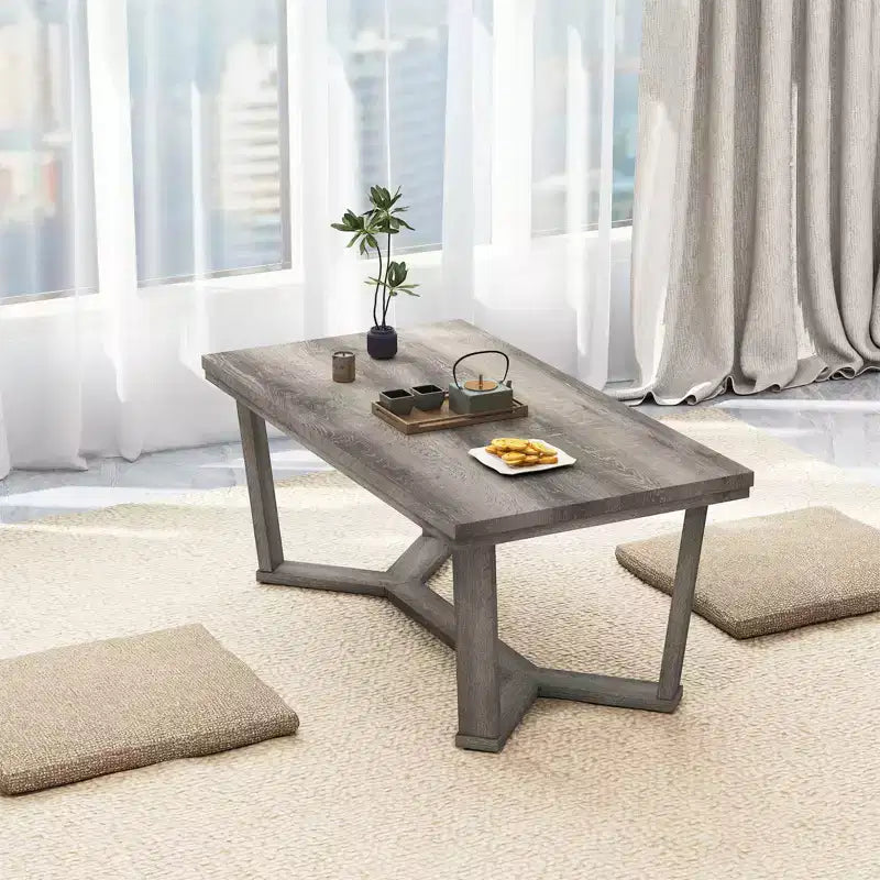 Table basse en bois d'hévéa massif avec piètement en croix, table d'appoint