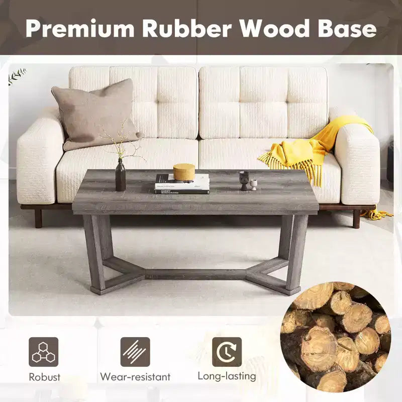 Table basse en bois d'hévéa massif avec piètement en croix, table d'appoint