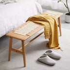 Oak Wood Dining Bench, Durable Wood with Hand-Woven Seat, Brown, One Size, for Dining Room, Bedroom, Entryway, or Bathroom