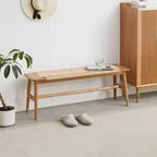 Banc de salle à manger en bois de chêne, bois durable avec assise tissée à la main, marron, taille unique, pour salle à manger, chambre à coucher, entrée ou salle de bain