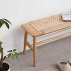 Banc de salle à manger en bois de chêne, bois durable avec assise tissée à la main, marron, taille unique, pour salle à manger, chambre à coucher, entrée ou salle de bain