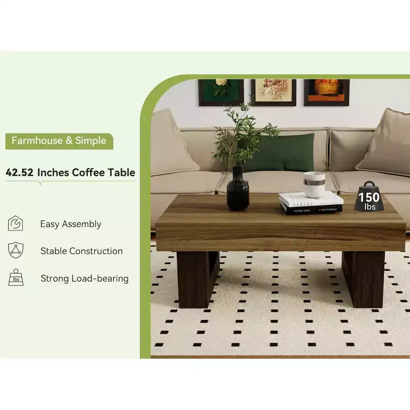 Table basse rectangulaire en bois brun rustique de 42,51 po