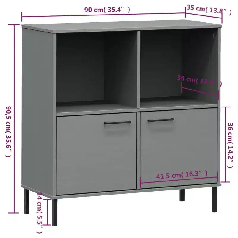 Bibliothèque armoire à pied métallique OSLO en bois massif