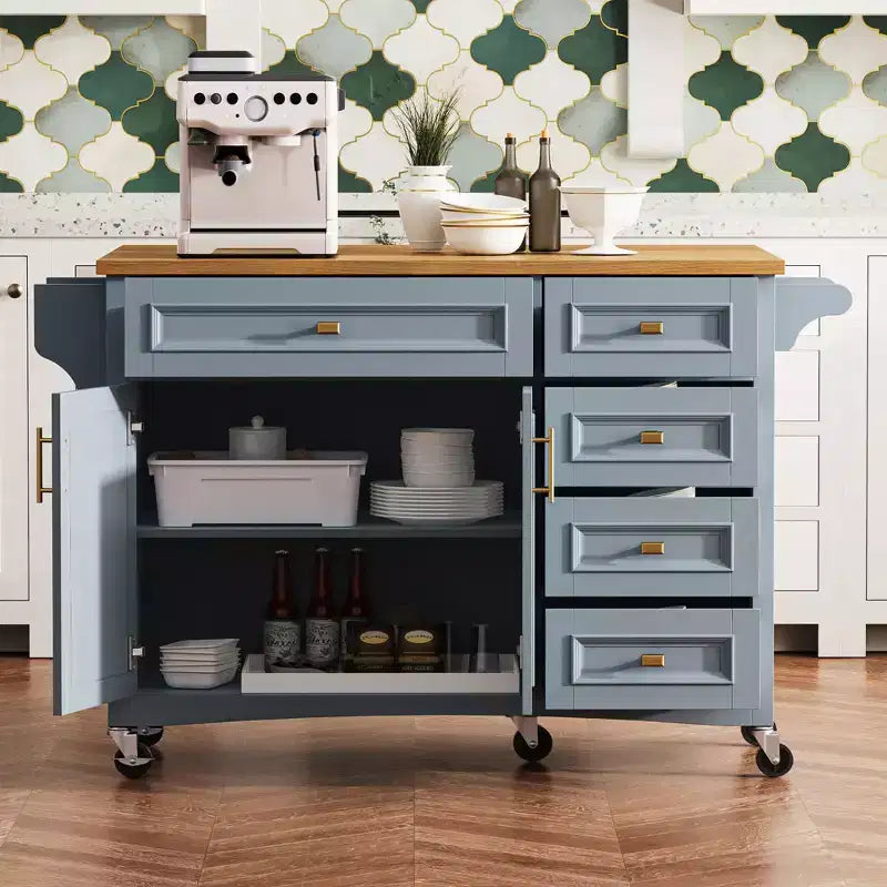 Îlot de cuisine avec rabat, îlot de cuisine roulant sur roulettes avec tiroir, îlot de rangement de cuisine avec étagère réglable