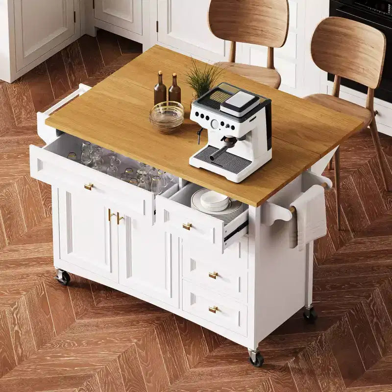 Îlot de cuisine avec rabat, îlot de cuisine roulant sur roulettes avec tiroir, îlot de rangement de cuisine avec étagère réglable