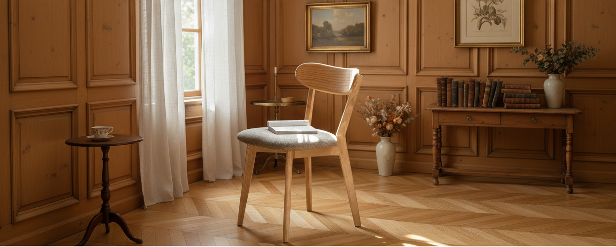 Chaise bois naturel style français vintage